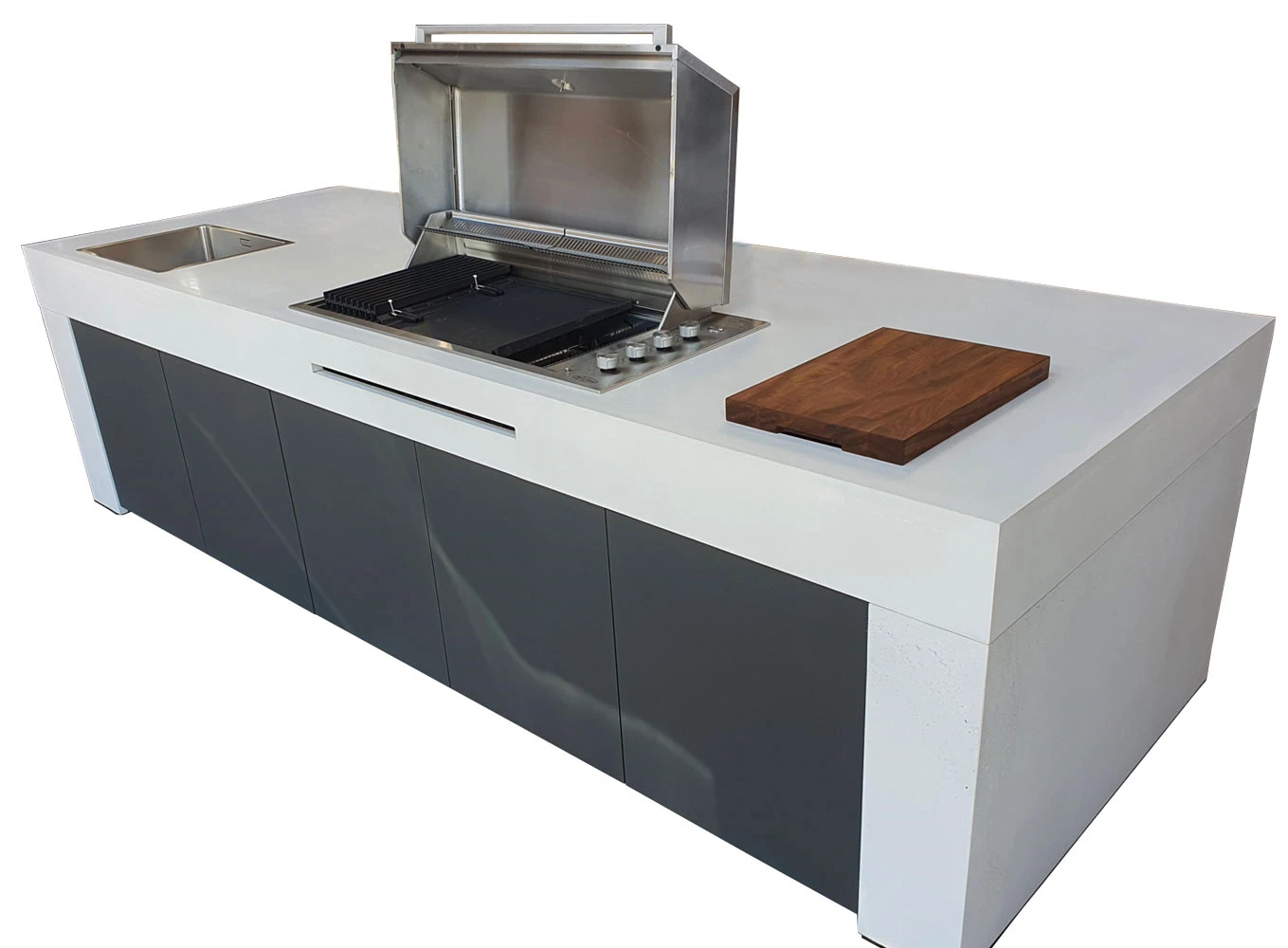 Grillfürst Outdoor Küche Aus 3-tlg. Gegossenem Beton Und HPL (340 Cm X 120 Cm) - Mit Einbaugrill Und Spüle 1 Grillfürst Outdoor Küche Aus 3-tlg. Gegossenem Beton Und HPL (340 Cm X 120 Cm) - Mit Einbaugrill Und Spüle