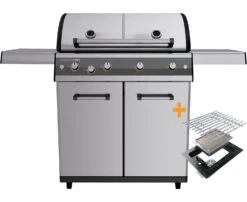 Outdoorchef Dualchef S 425 G Edelstahl Gasgrill Mit Seitenkocher + Blazing Zone Infrarotbrenner + DGS Gusseisen Grillrost 2 Stk. + DGS Gemüse Grillrost 2 Stk.